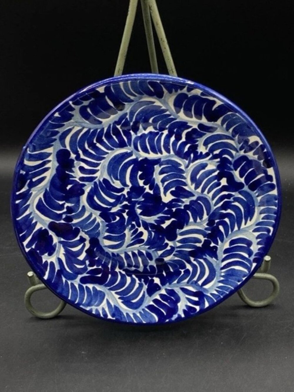 Talavera Pottery Mexican Folk Art 8” Blue Plate Salad Dessert Vintage A